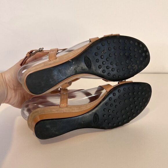 Tod's Tan Patent Leather Strappy Mini Wedge Sandals - Picture 6 of 8